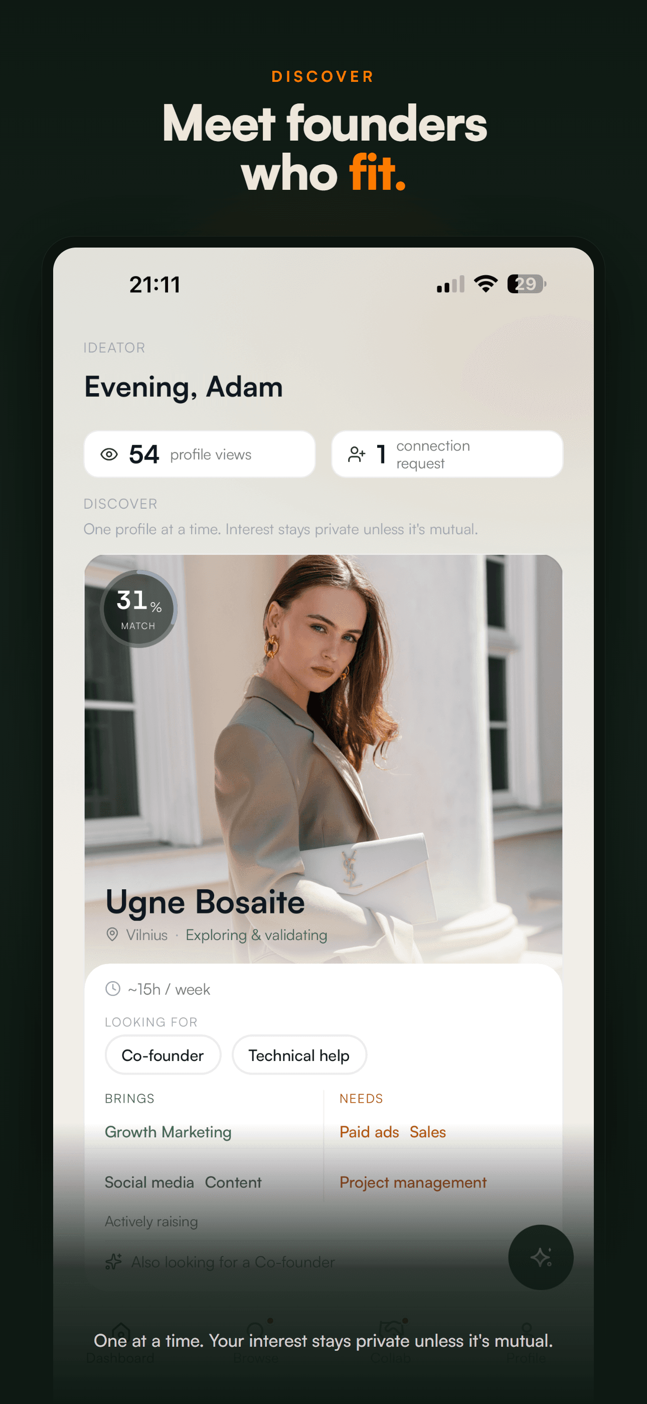 Discovering founders in the app