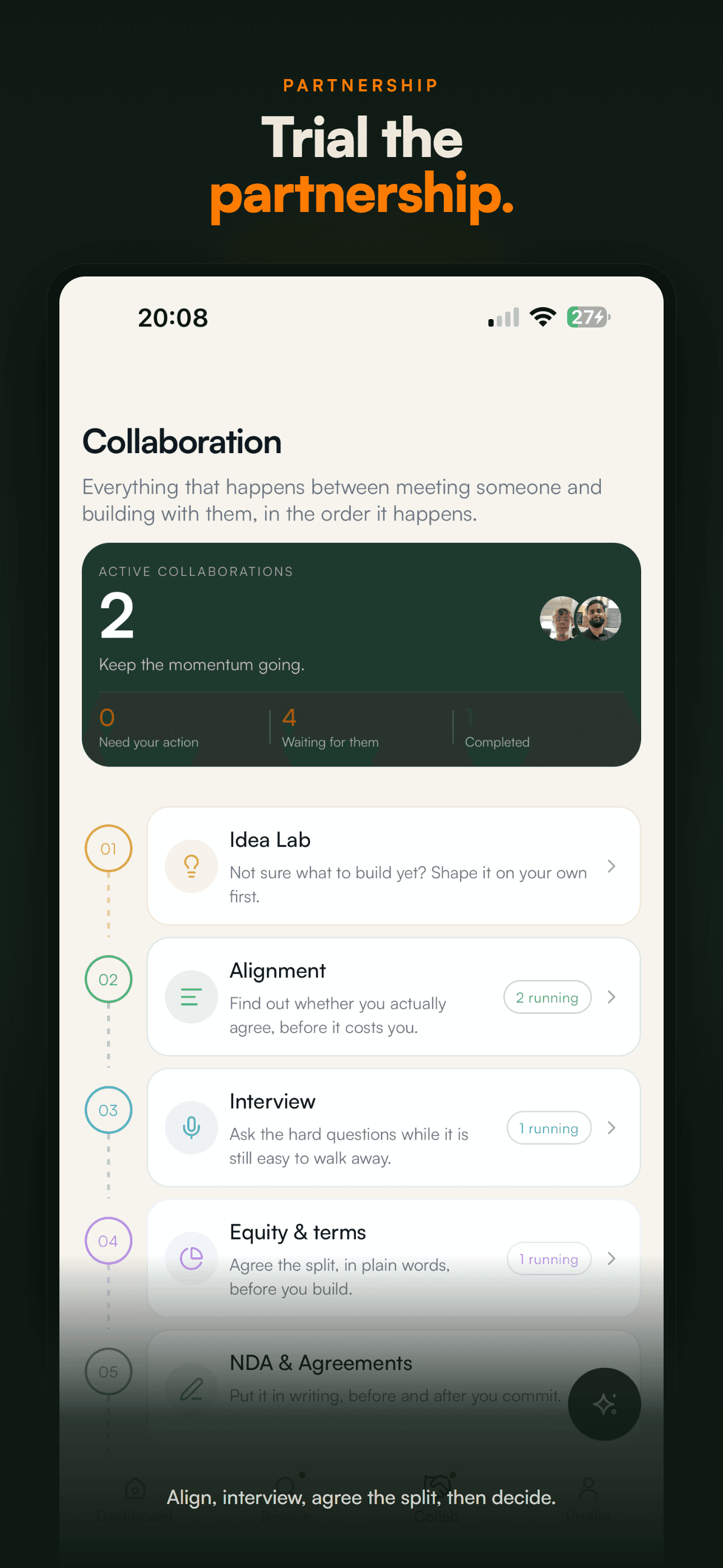 A trial running between two founders