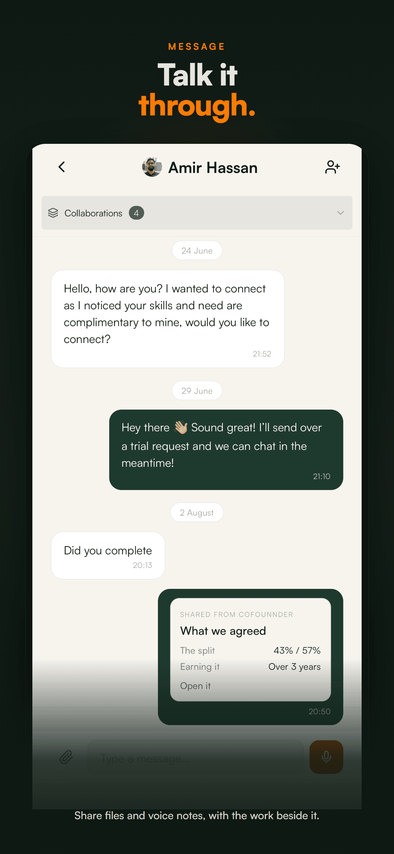 Agreeing terms inside a conversation